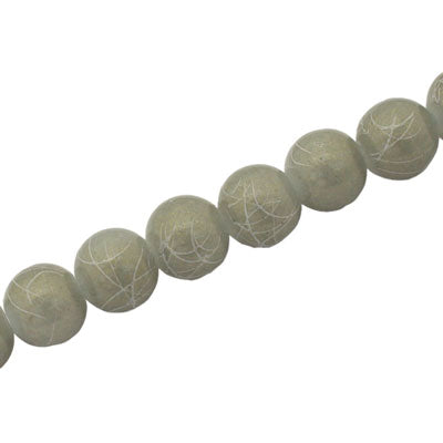 8 MM ROUND GLASS BEADS GREY / WHITE SWIGGLE - 105 PCS