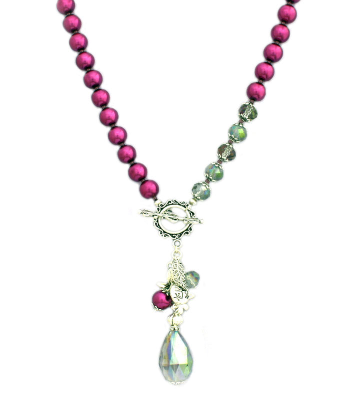PINK GLASS PEARL & CRYSTAL NECKLACE KIT