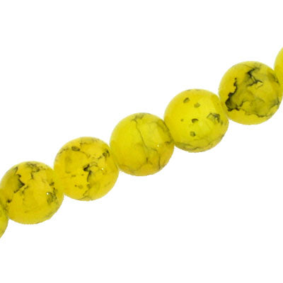 10 MM ROUND GLASS BEADS YELLOW WITH BLACK CRACKLE FINISH - 74 PCS