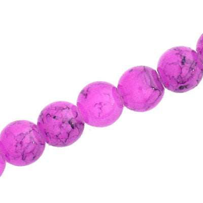 10 MM ROUND GLASS BEADS PURPLE WITH BLACK CRACKLE FINISH - 74 PCS