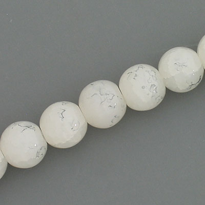 10 MM ROUND GLASS BEADS WHITE WITH BLACK CRACKLE FINISH - 74 PCS