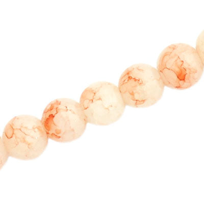 10 MM ROUND GLASS BEADS WHITE WITH PEACH CRACKLE FINISH - 74 PCS