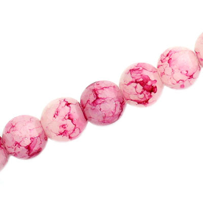 10 MM ROUND GLASS BEADS WHITE WITH PLUM CRACKLE FINISH - 74 PCS