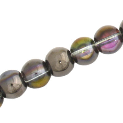10 MM ROUND GLASS BEADS METALLIC BLACK / PINK - 82 PCS