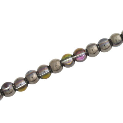 4 MM ROUND GLASS BEADS METALLIC BLACK / PINK - 195 PCS