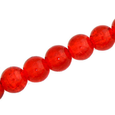 12 MM ROUND GLASS CRACKLE BEADS RED - 65 PCS