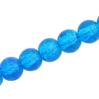 10 MM ROUND GLASS CRACKLE BEADS BRIGHT AQUA - 82 PCS