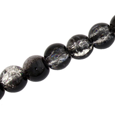 12 MM ROUND GLASS CRACKLE BEADS BLACK / CLEAR - 65 PCS
