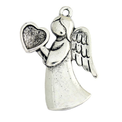 ANGEL CHARM 36 X 28 MM SILVER - 4 PCS