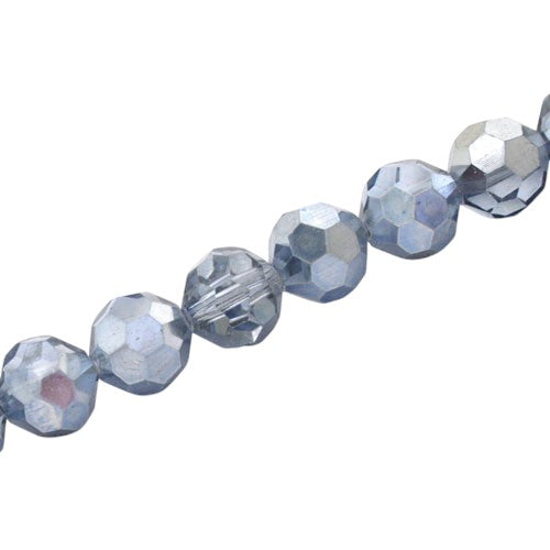 10 MM FACETED ROUND BEADS APPROX 72/PCS - CRYSTAL METALLIC LIGHT BLUE
