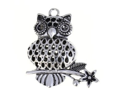 42mm silver owl/branch flower 1pc