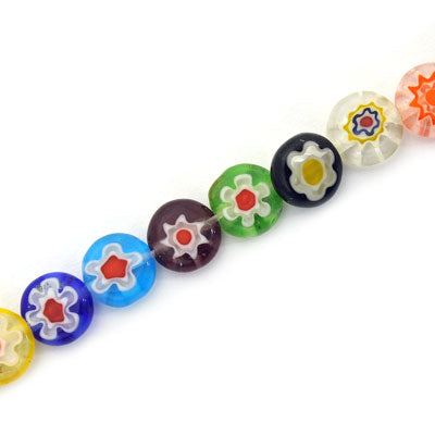 6 MM FLAT ROUND GLASS MILLEFIORI BEADS - 65 PCS