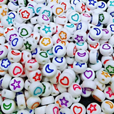 7 X 4 MM BEADS WHITE WITH MIX COLOUR SHAPES - 90 PCS