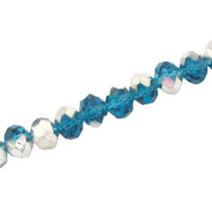 10 X 8 MM CRYSTAL RONDELLE BEADS AQUA / METALLIC SILVER - APPROX 72 / PCS