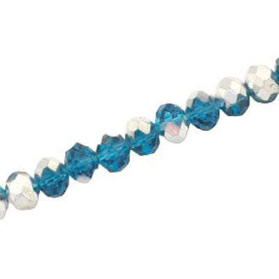 8 X 6 MM CRYSTAL RONDELLE BEADS AQUA / METALLIC SILVER - APPROX 72 / PCS