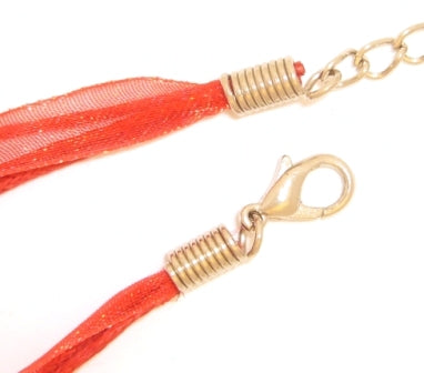 46cm red organza & cotton necklace 1pc