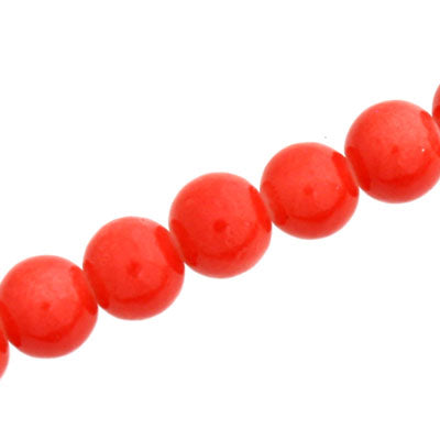 10 MM ROUND GLASS OPAQUE BEADS RED - 82 PCS