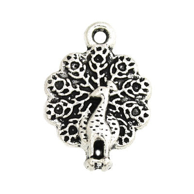 PEACOCK CHARM 20 MM SILVER - 14 PCS