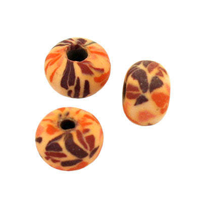 9 X 7 MM POLYMER CLAY BEADS ORANGE / BROWNS - APPROX 30 PCS