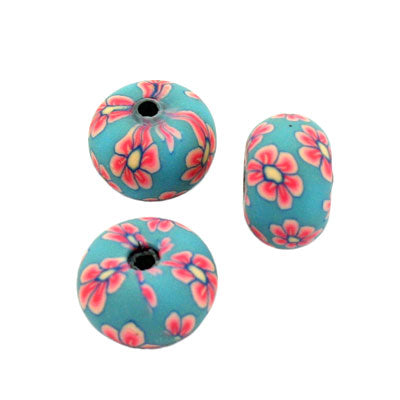 9 X 7 MM POLYMER CLAY BEADS PINK / AQUA - APPROX 30 PCS