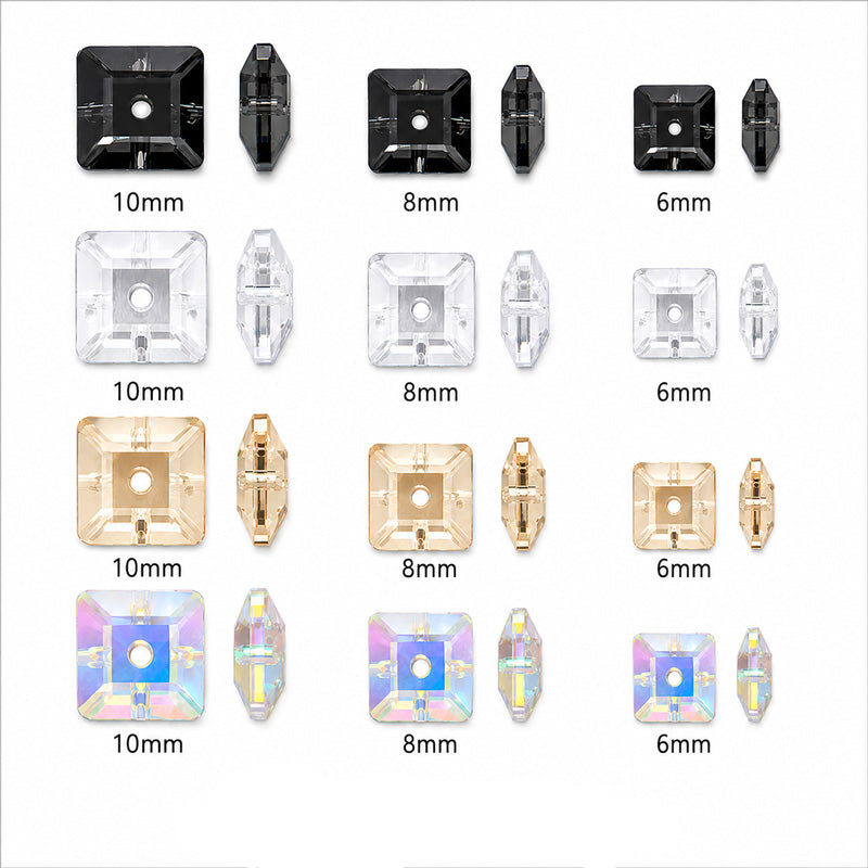 Square Crystal Beads Black Diamond • Crystal • Golden Shadow • AB