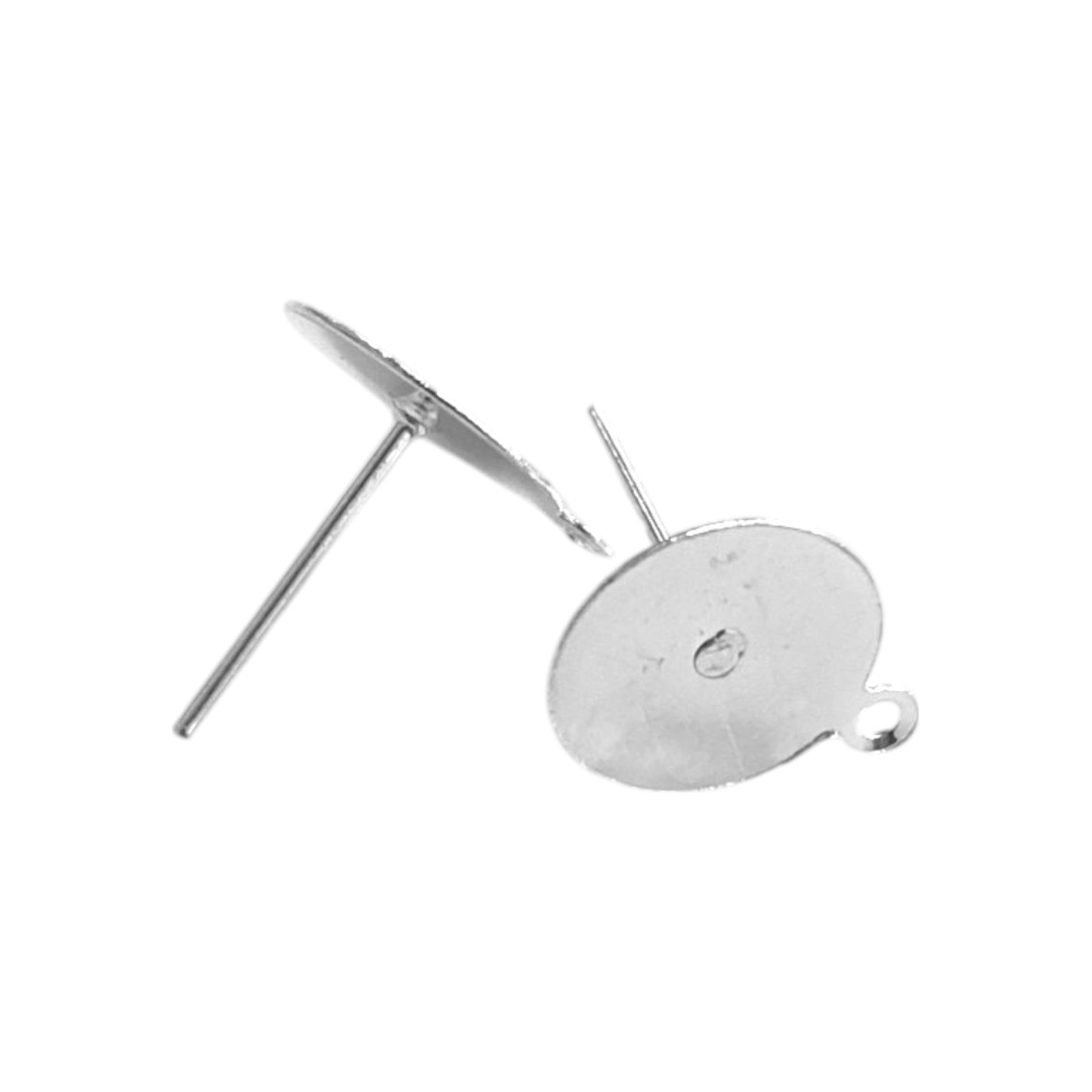 12 X 10 MM SILVER GLUE ON EARRING POST WITH LOOP - APPROX 90 PCS