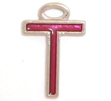16mm T red enamel charm