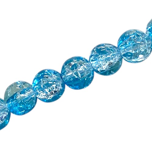 10 MM ROUND GLASS CRACKLE BEADS AQUA / CLEAR - 80 PCS