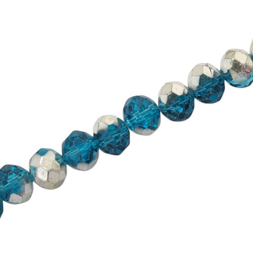 10 X 8 MM RONDELLE BEADS CRYSTAL METALLIC AQUA SILVER - 60 PCS