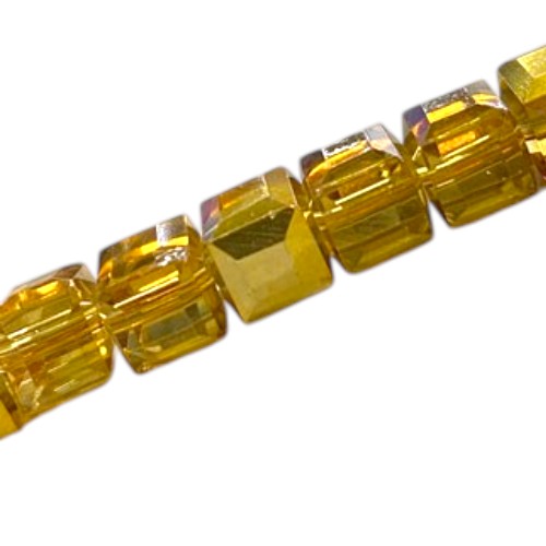 10 MM CUBE BEADS APPROX 38 PCS / CRYSTAL METALLIC GOLD