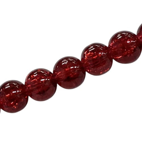 10 MM ROUND GLASS CRACKLE BEADS DARK RED - 80 PCS