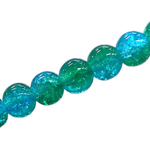 10 MM ROUND GLASS CRACKLE BEADS AQUA / GREEN - 80 PCS