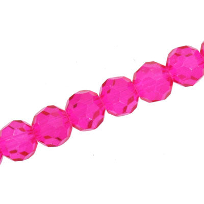10 MM FACETED ROUND CRYSTAL BEADS APPROX 72/PCS - HOT PINK