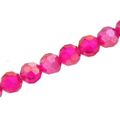 10MM FACETED ROUND CRYSTAL BEADS - APPROX 72/PCS  - HOT PINK AB