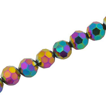 10 MM FACETED ROUND CRYSTAL BEADS APPROX 72/PCS - METALLIC RAINBOW