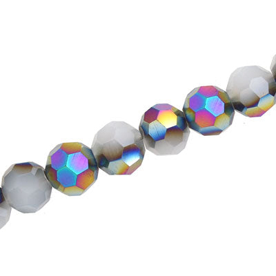 10 MM FACETED ROUND CRYSTAL BEADS APPROX 72/PCS - MET RAINBOW / WHITE
