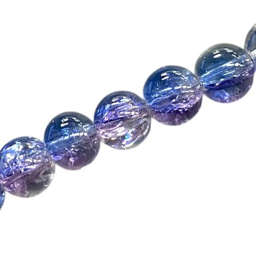 10 MM ROUND GLASS CRACKLE BEADS BLUE / PINK / CLEAR - 80 PCS