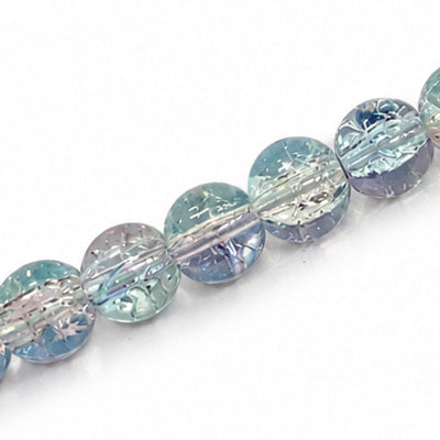 10 MM ROUND GLASS CRACKLE BEADS LIGHT PINK AQUA - 80 PCS