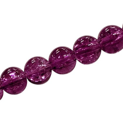 10 MM ROUND GLASS CRACKLE BEADS PLUM - 80 PCS