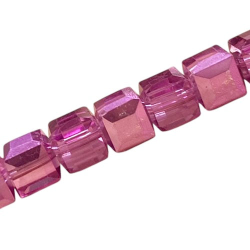 10 MM CUBE BEADS APPROX 38 PCS / CRYSTAL METALLIC PINK