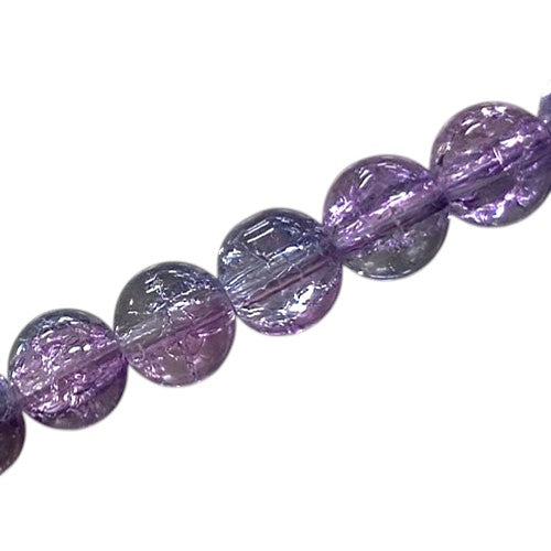 10 MM ROUND GLASS CRACKLE BEADS PINK / GREY - 80 PCS