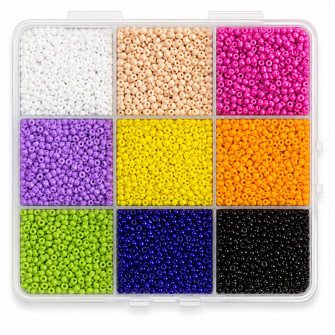 #11/0 Opaque Seed Bead Assortment – 9 Colours – 170g Storage Box