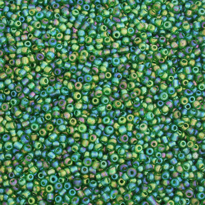 #11/0 SEED BEADS - APPROX 100G - GREEN RAINBOW