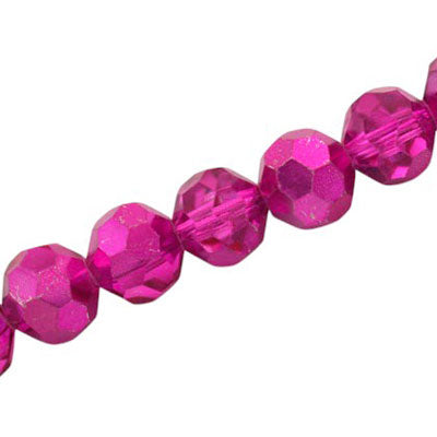 12 MM FACETED ROUND BEADS APPROX 25/PCS - CRYSTAL METALLIC HOT PINK