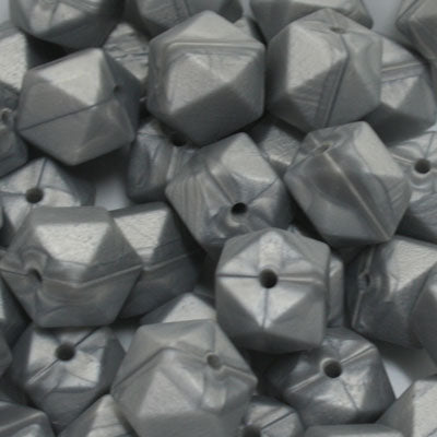 14 MM HEXAGON SILICONE BEADS GREY SWIRL - 4 PCS