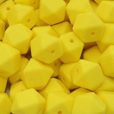 14 MM HEXAGON SILICONE BEADS YELLOW - 4 PCS