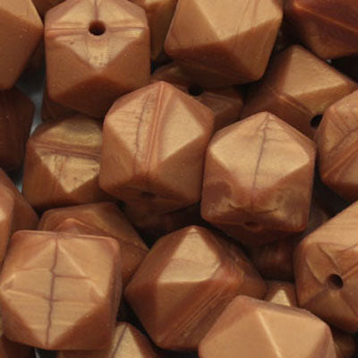 18 MM HEXAGON SILICONE BEADS BROWN SWIRL - 3 PCS