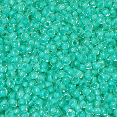 #9/0 ROCAILLES  - APPROX 40G - INSIDE COLOUR TURQUOISE GREEN