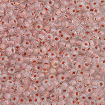 #6/0 ROCAILLES - APPROX 40G - INSIDE COLOUR LINED LIGHT PINK