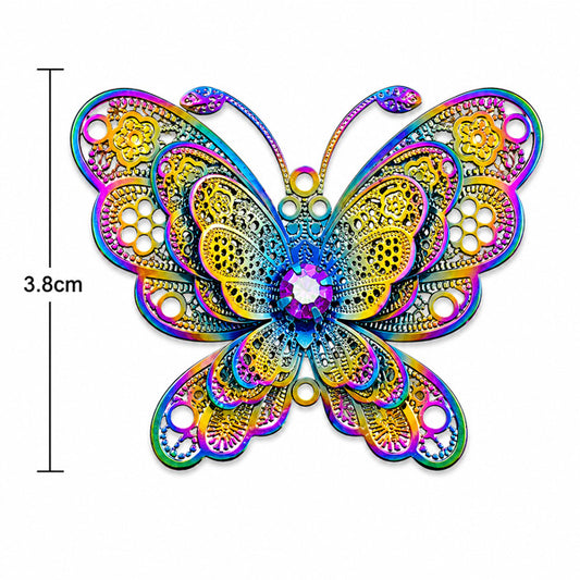 3D Rainbow Filigree Angel Wings Connector 38mm - 1pc